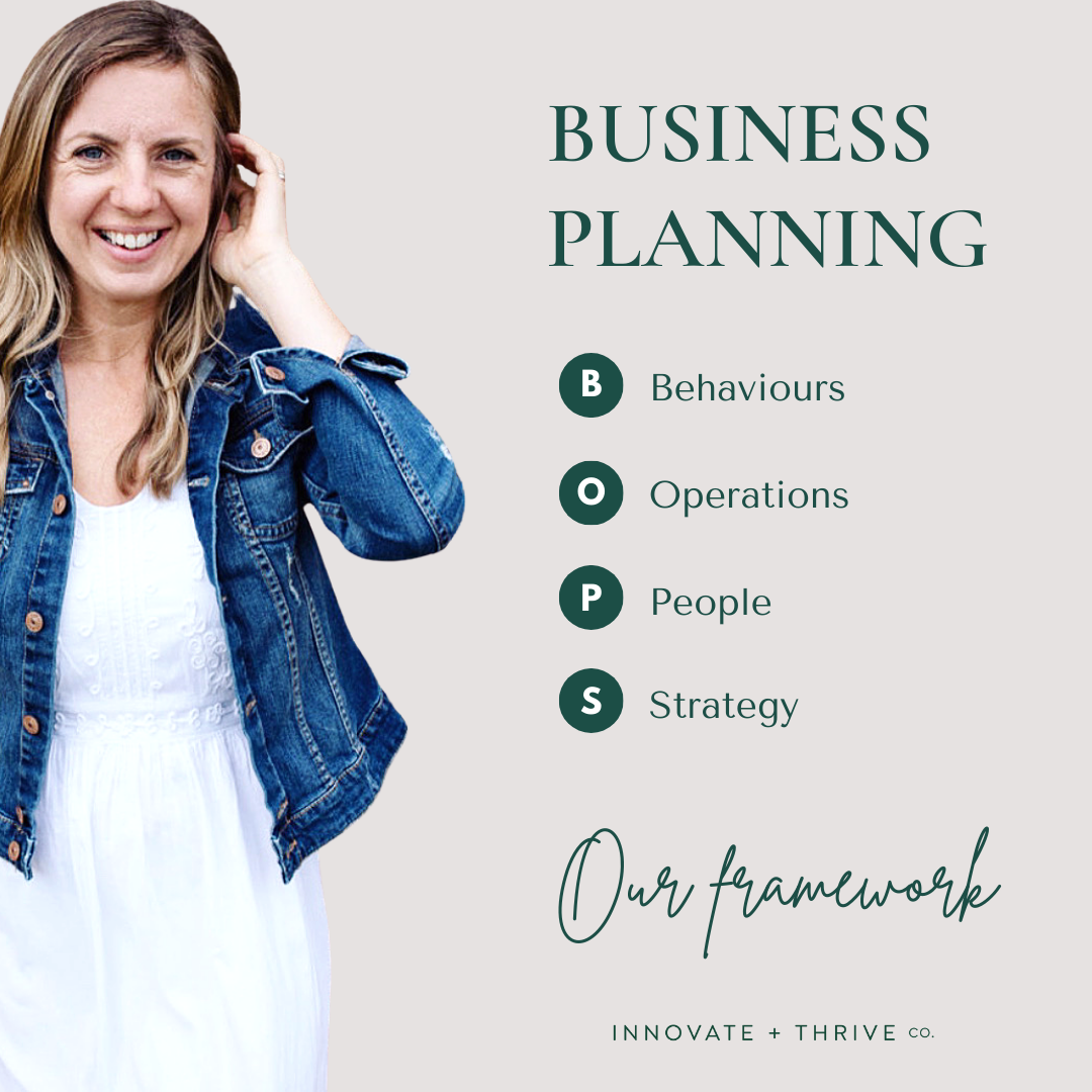 The text reads 'Business Planning; B - Behaviours. O - Operations. P - People. S - Strategy. The acronym is BOPS'.